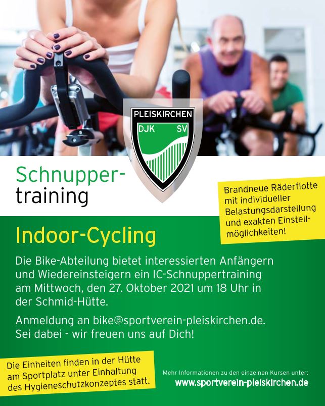 Schnuppertraining Indoor-Cycling am Mittwoch, 27.10.2021, 18:00 Uhr – jetzt anmelden!